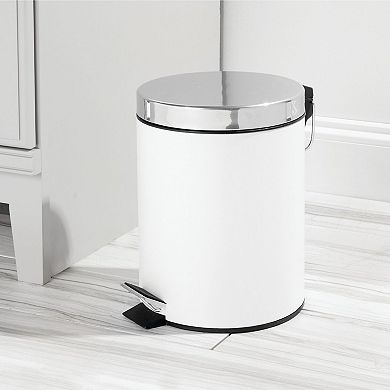 mDesign 5L Metal Round Step Garbage Trash Can with Removable Liner & Lid