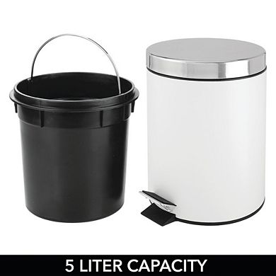 mDesign 5L Metal Round Step Garbage Trash Can with Removable Liner & Lid