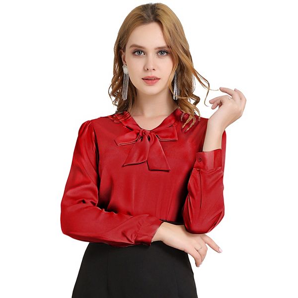 Women's Office Tie V Neck Long Sleeve Elegant Blouse Shirt