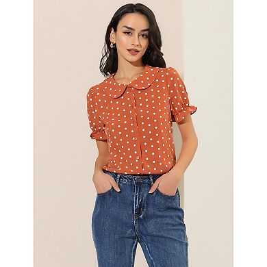 Women's Polka Dots Doll Collar Puffy Short Sleeve Shirt Top