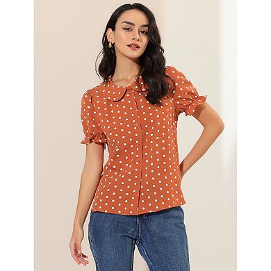 Women's Polka Dots Doll Collar Puffy Short Sleeve Shirt Top