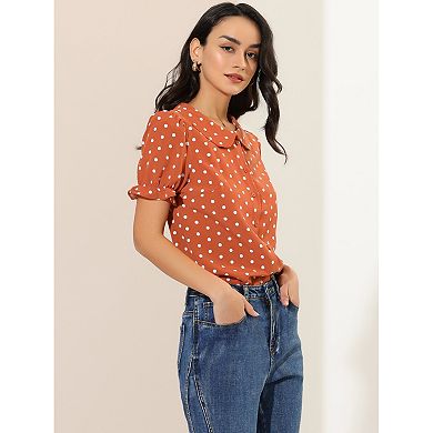 Women's Polka Dots Doll Collar Puffy Short Sleeve Shirt Top