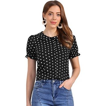 Women's Polka Dots Doll Collar Puffy Short Sleeve Shirt Top