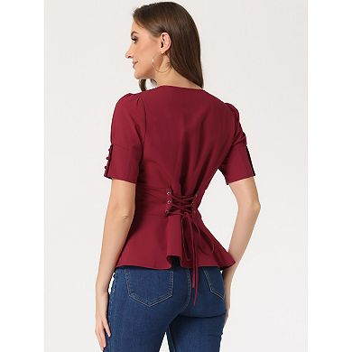 Victorian Blouse for Women's Short Sleeves Steampunk Lace Up Vintage Top