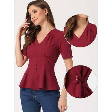Victorian Blouse for Women's Short Sleeves Steampunk Lace Up Vintage Top