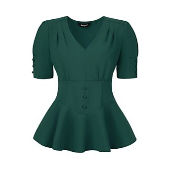 Victorian Blouse For Women's Short Sleeves Steampunk Lace Up Vintage Top