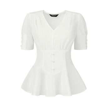Victorian Blouse For Women's Short Sleeves Steampunk Lace Up Vintage Top