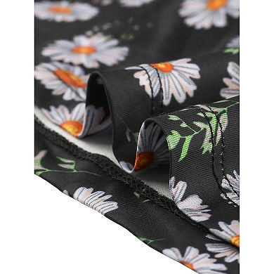 Women's Floral Print Crew Neck Blouse Short Sleeve Top