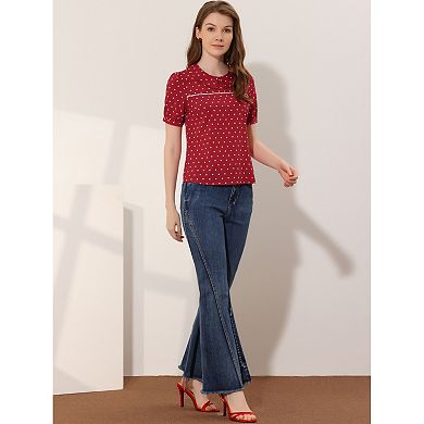 Women's Heart Shirt Sweet Peter Pan Collar Short Sleeve Blouse Tops