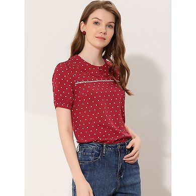 Women's Heart Shirt Sweet Peter Pan Collar Short Sleeve Blouse Tops