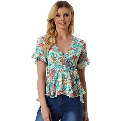 Womens Summer Smocked Tops Spaghetti Straps Blouse Sleeveless Casual Floral  Print Peplum V Neck Sexy Shirts Tops at  Women's Clothing store