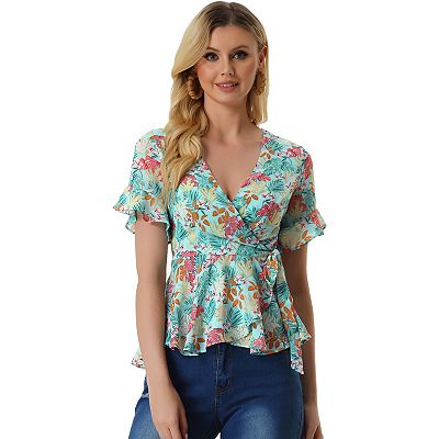 Elegant Floral Bandage V Neck Tops Elegant Floral Bandage V Neck Tops