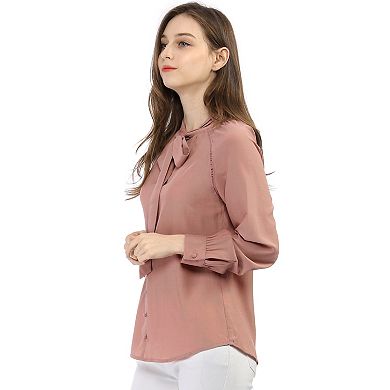 Women's Bow Tie Neck Long Sleeve Fashion Button Decor Shirt