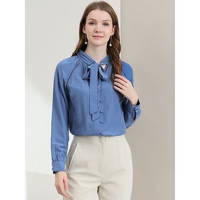 Women's Bow Tie Neck Long Sleeve Fashion Button Decor Shirt