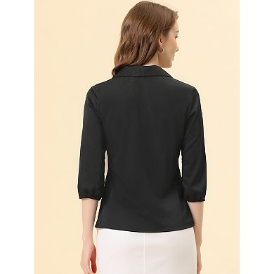 Women's V Neck Collared 3/4 Sleeves Work Office Tops Blouse
