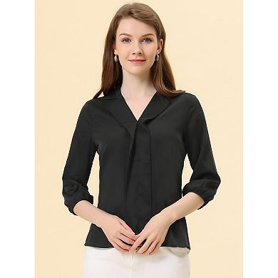 Women's V Neck Collared 3/4 Sleeves Work Office Tops Blouse