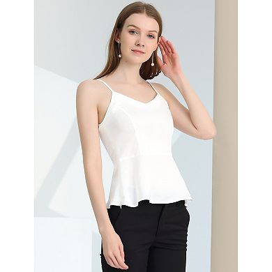 Women's Casual Spaghetti Strap V Neck Peplum Sleeveless Top
