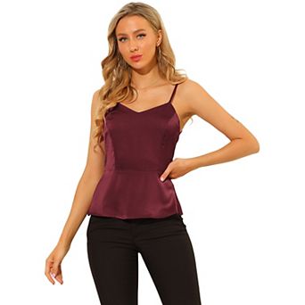 Women's Casual Spaghetti Strap V Neck Peplum Sleeveless Top