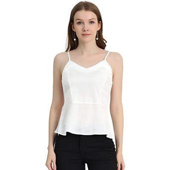 Women's Casual Spaghetti Strap V Neck Peplum Sleeveless Top