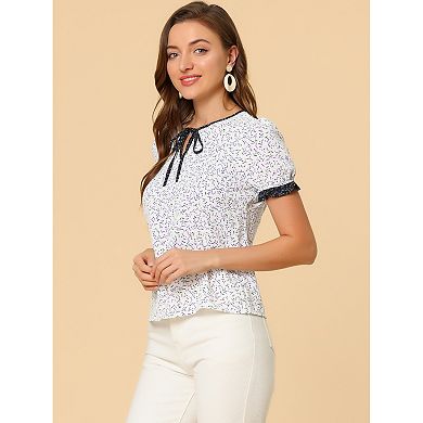 Women's Spring Summer Tie V Neck Short Sleeve Floral Blouse Top