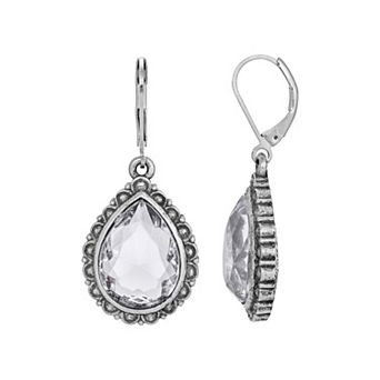 1928 Silver Tone Teardrop Earrings