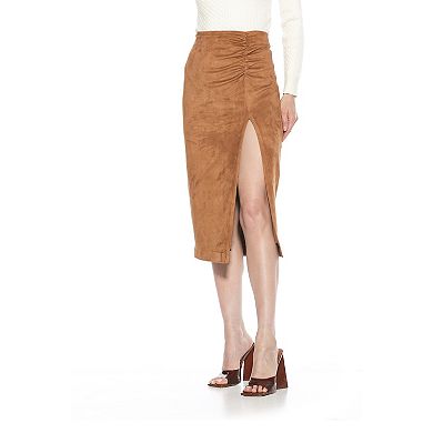 Women's ALEXIA ADMOR Zayla Suede Pencil Skirt with Ruching Detail