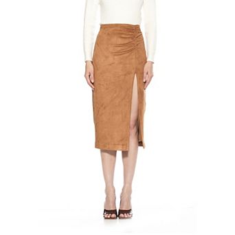 Women's ALEXIA ADMOR Zayla Suede Pencil Skirt with Ruching Detail