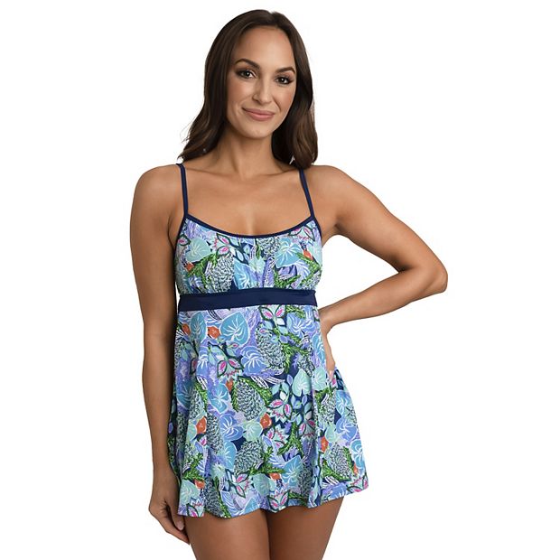 Empire Teal Print Swim Dress