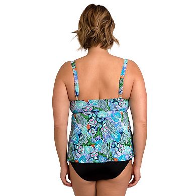 Plus Size A Shore Fit Castaway Tummy Solutions Waterfall Swim Top