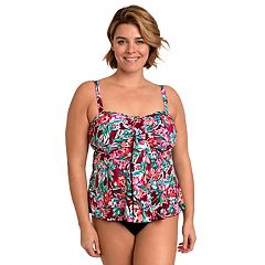 Plus Size Draped Tier Mesh Tankini Top in Sea Breeze Paisley