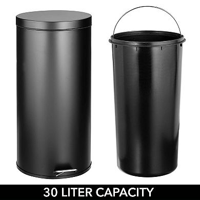 mDesign 30L Metal Round Step Garbage Trash Can with Removable Liner & Lid
