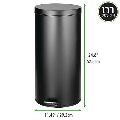 mDesign 30L Metal Round Step Garbage Trash Can with Removable Liner & Lid