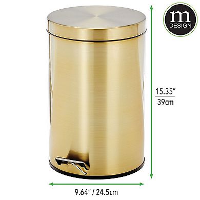 mDesign 12L Metal Round Step Garbage Trash Can with Removable Liner & Lid