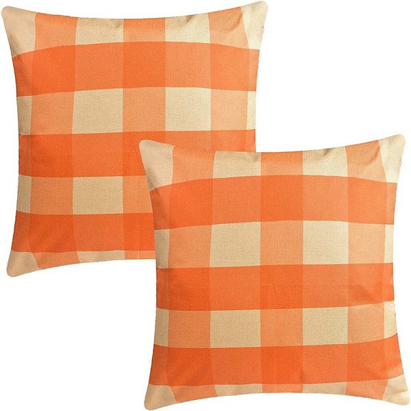 2pcs Orange Plaid Pillows Covers for Halloween