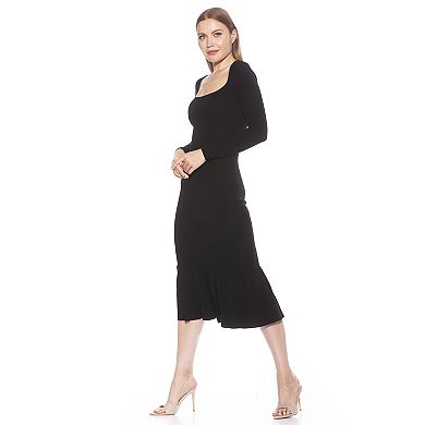 Women's ALEXIA ADMOR Reese Long Sleeve Ribbed Knit Square Neck Midi Dress