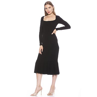 Women's ALEXIA ADMOR Reese Long Sleeve Ribbed Knit Square Neck Midi Dress