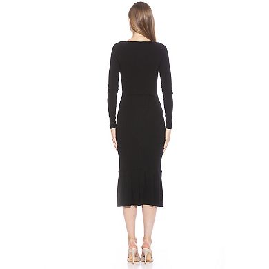 Women's ALEXIA ADMOR Reese Long Sleeve Ribbed Knit Square Neck Midi Dress