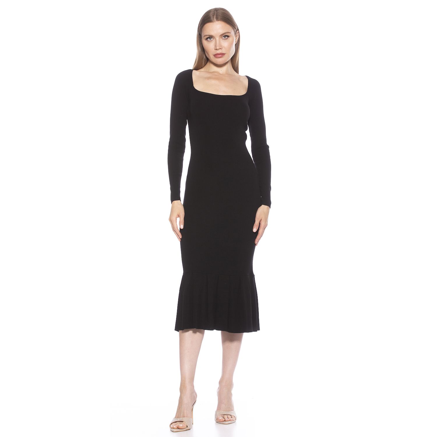 Женские платья ALEXIA ADMOR Reese Long Sleeve Ribbed Knit Square Neck Midi Dress
