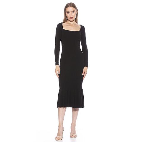 Женские платья ALEXIA Women's ALEXIA ADMOR Reese Long Sleeve Ribbed Knit Square Neck Midi Dress