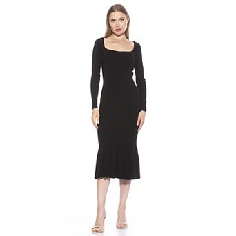 Women's ALEXIA ADMOR Reese Long Sleeve Ribbed Knit Square Neck Midi Dress