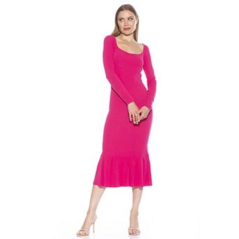 Women's ALEXIA ADMOR Reese Long Sleeve Ribbed Knit Square Neck Midi Dress