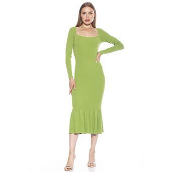 Women's ALEXIA ADMOR Reese Long Sleeve Ribbed Knit Square Neck Midi Dress
