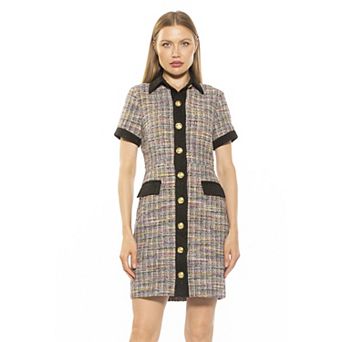 Women's ALEXIA ADMOR Jenni Collar Button Down Tweed Shirt Dress