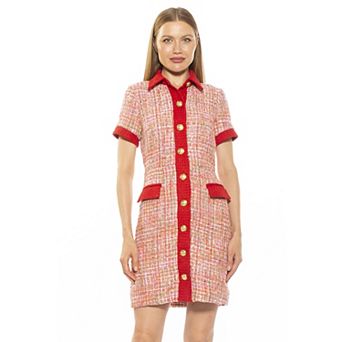 Women's ALEXIA ADMOR Jenni Collar Button Down Tweed Shirt Dress