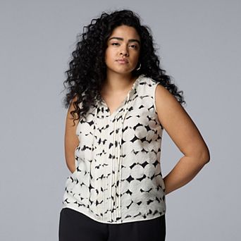Plus Size Simply Vera Vera Wang Tie Pintuck Front Top