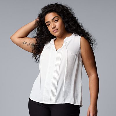 Plus Size Simply Vera Vera Wang Tie Pintuck Front Top