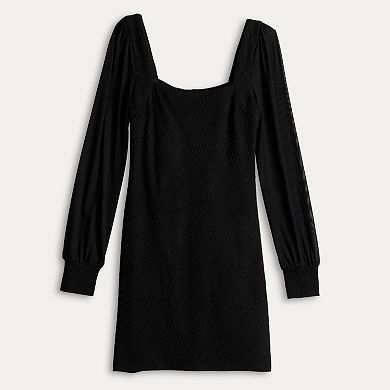 Juniors' Speechless Sheer Long Sleeve Fitted Mini Dress