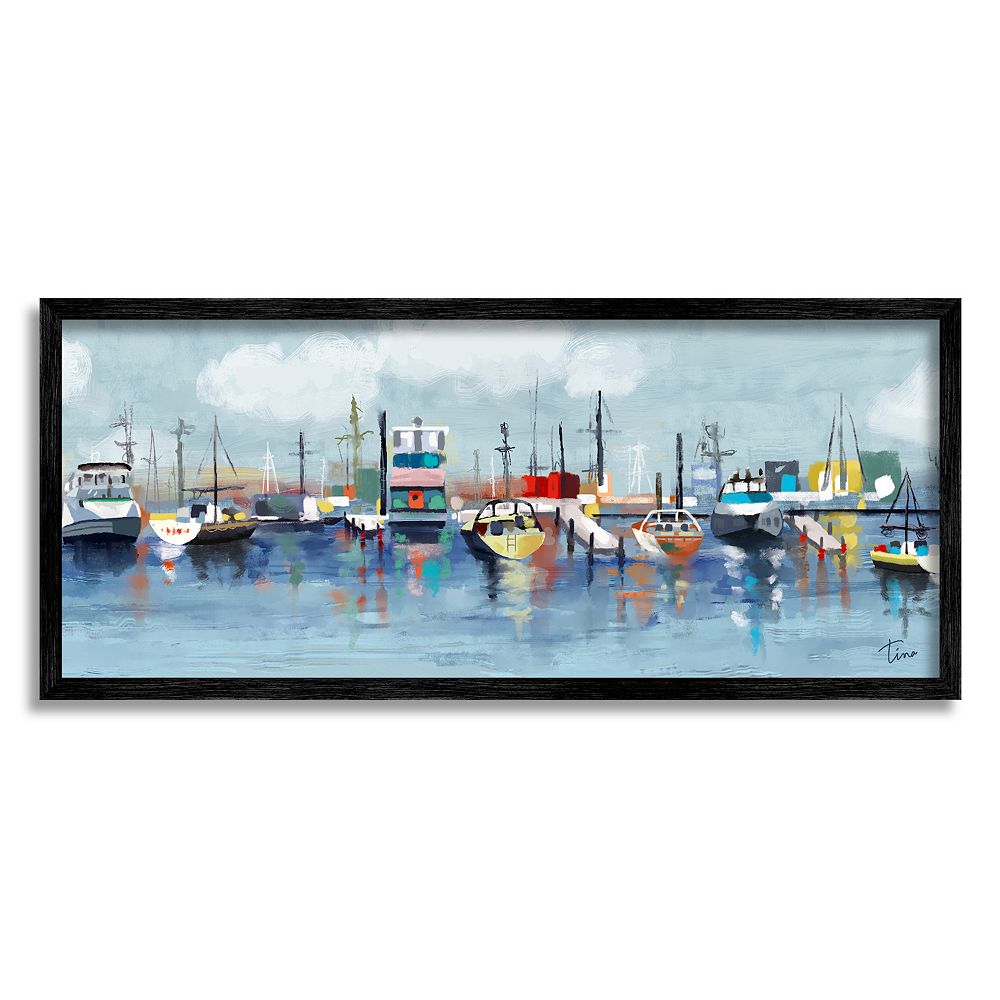 Stupell Home Decor Varied Boats Docked Port Marina Framed Wall Art