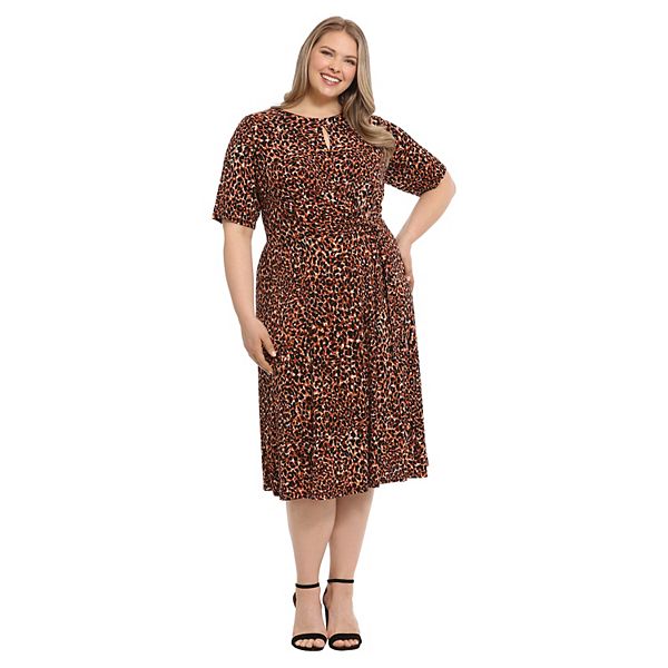 Plus Size London Times Side Tie Midi Dress - Tan Multi (18 W)