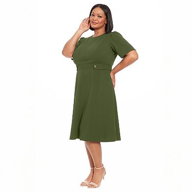 Plus Size London Times Short Sleeve Fit & Flare Midi Dress